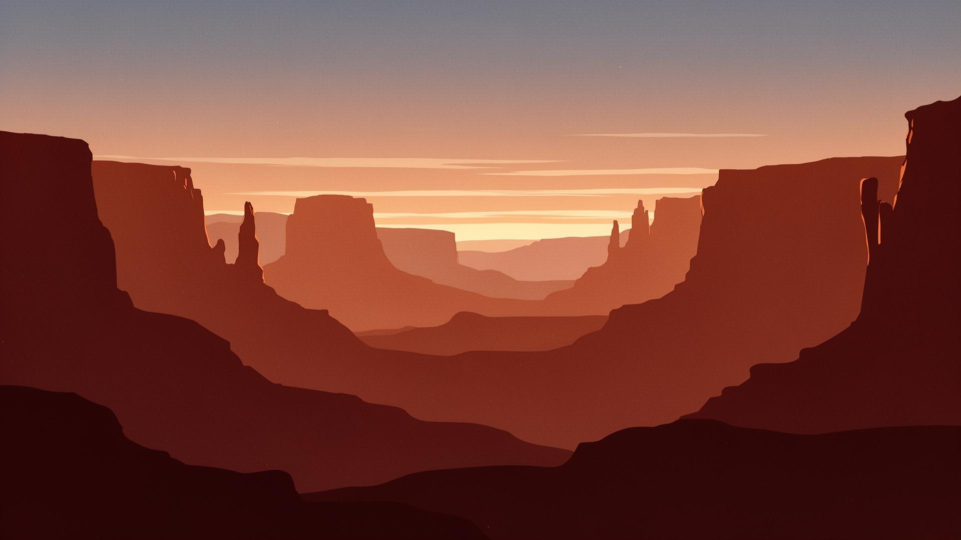 Stylized Utah canyon landscape at dusk